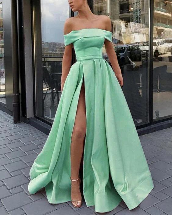 Trendsetting women’s clothing for fashion lovers Amazing Mint Green A Line Evening Prom Dresses Long Satin Off Shoulder Sexy High Split cg6281 Trendsetting women’s clothing for fashion lovers Amazing Mint Green A Line Evening Prom Dresses Long Satin Off Shoulder Sexy High Split cg6281