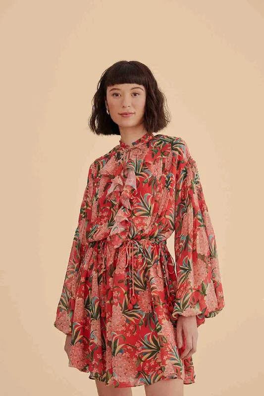 Stylish and comfortable outfits for women   Red Pineapple Bloom V Neck Mini Dress