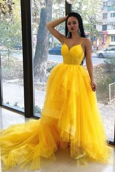 Iconic women’s outfits that never go out of style Unique Straps Yellow Ball Gown prom dress with Train cg6091 Iconic women’s outfits that never go out of style Unique Straps Yellow Ball Gown prom dress with Train cg6091