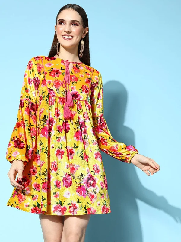 The ultimate guide to stylish women’s fashion Women Yellow Floral Velvet Tie-Up Skater Dress The ultimate guide to stylish women’s fashion Women Yellow Floral Velvet Tie-Up Skater Dress