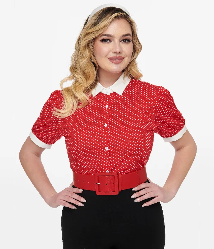 1950s Red & White Pin Dot Cotton Blouse