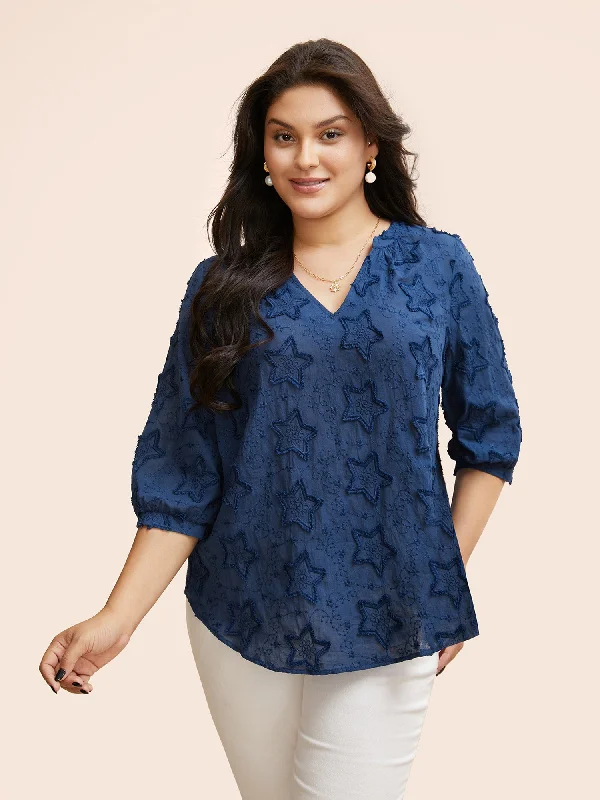 Cotton Star Jacquard Lantern Sleeve Blouse