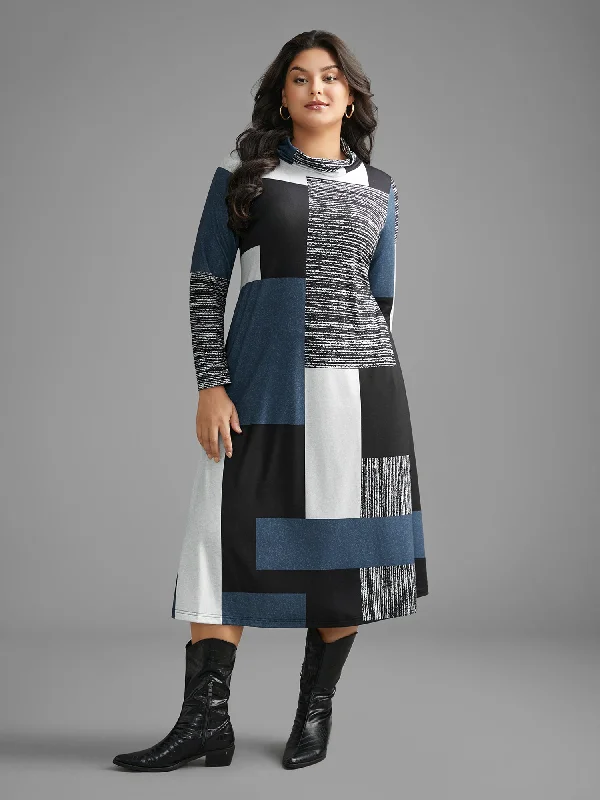 Turtleneck Colorblock Contrast Heather Dress