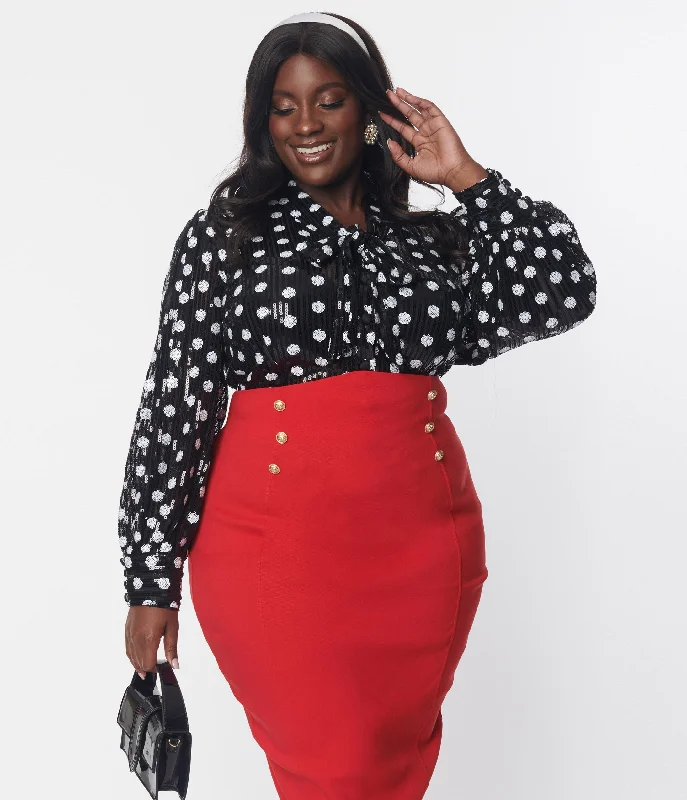 Unique Vintage Plus Size Black & White Sequin Dot Lena Blouse