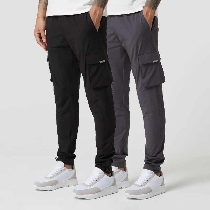 2-Pack Stretch Tech Cargo Pants | Black / Dark Grey