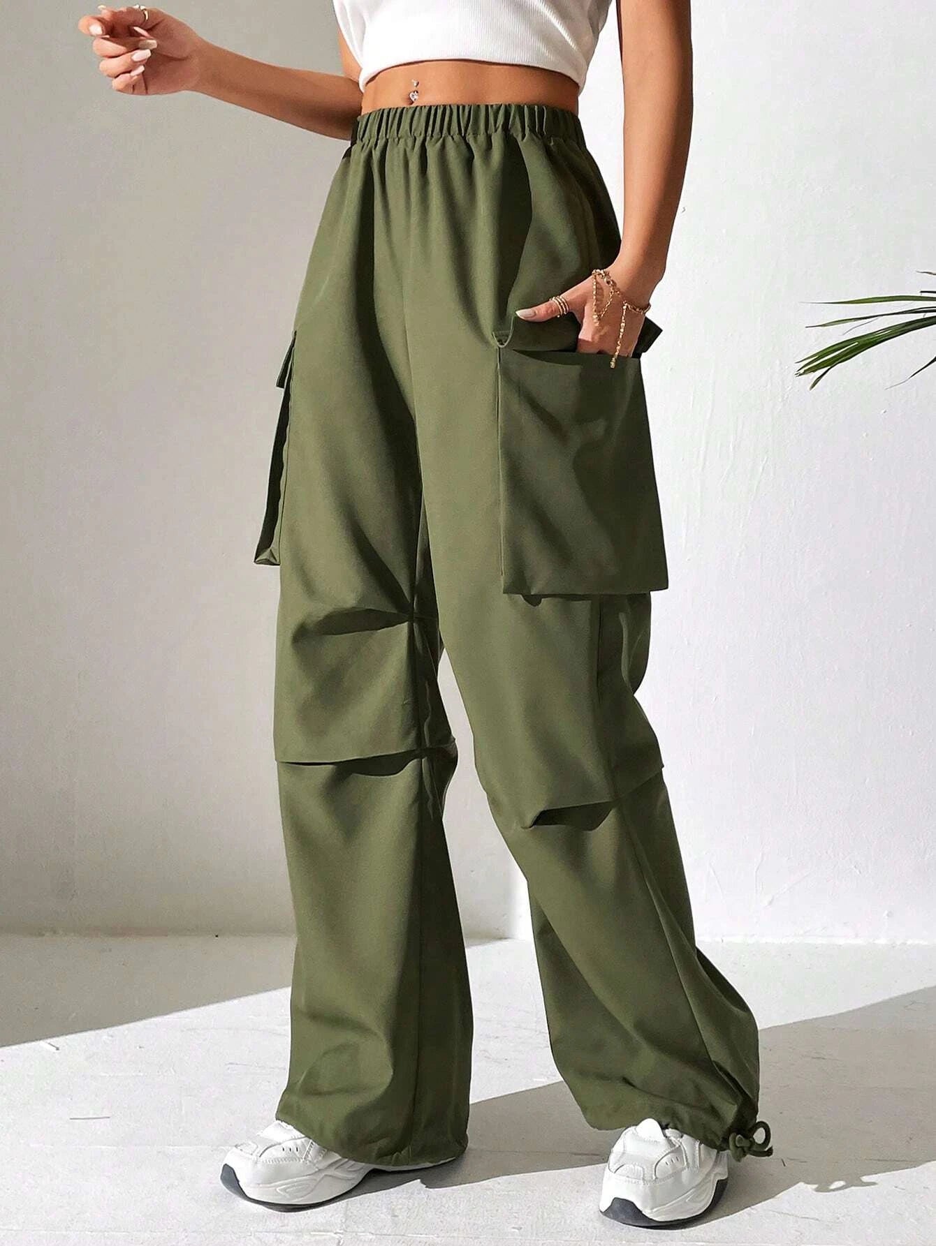 Casual Flap Pocket Side Plain Cargo Pants