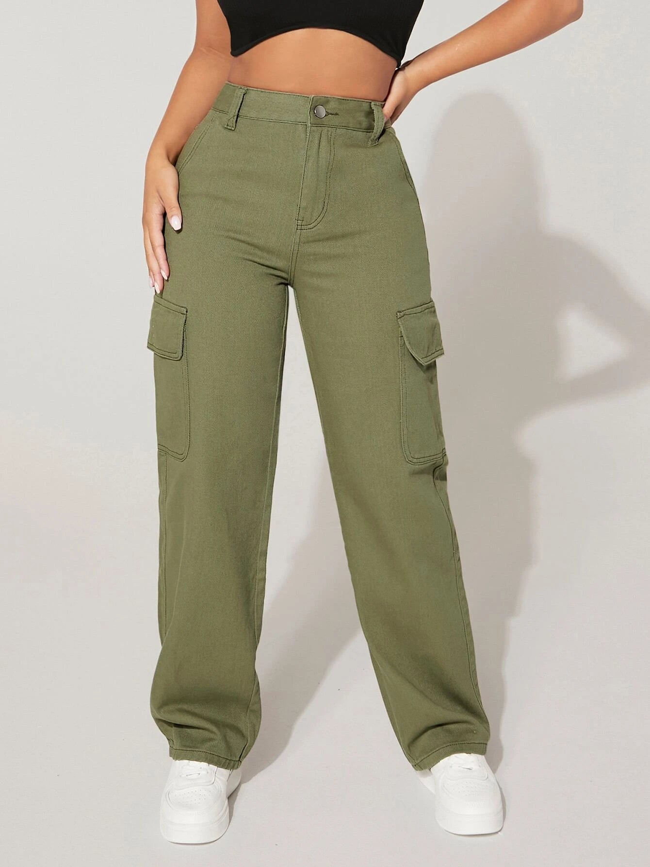 High Waist Denim Cargo Pants