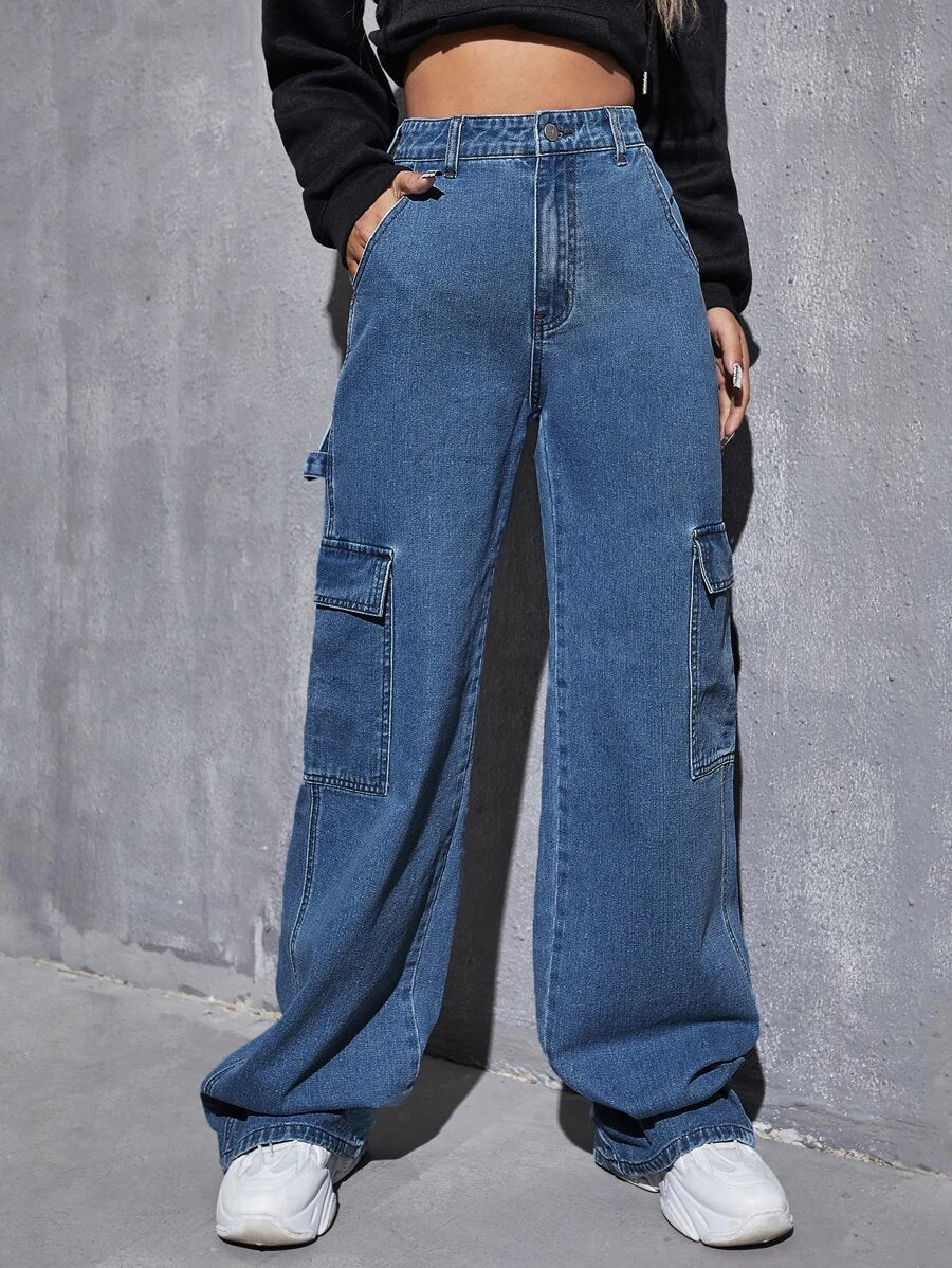 High Waist Slant Pocket Cargo Pants