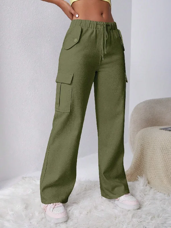 Long Length Regular Fit Denim Cargo Pants