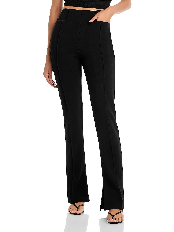 Womens High Rise Pintuck Straight Leg Pants