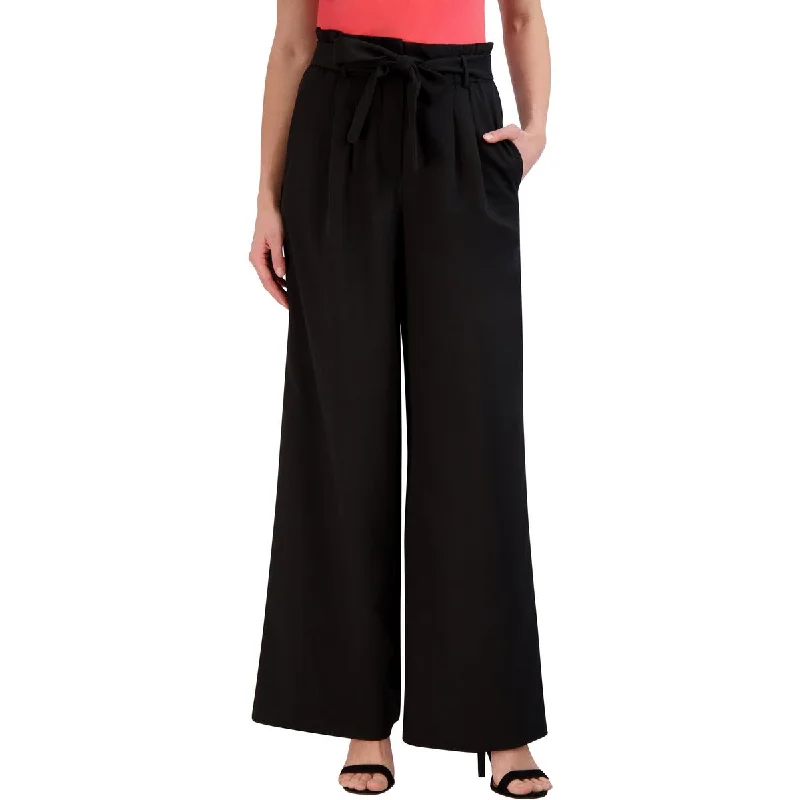 Womens High Waist Paperbag Wide Leg Pants