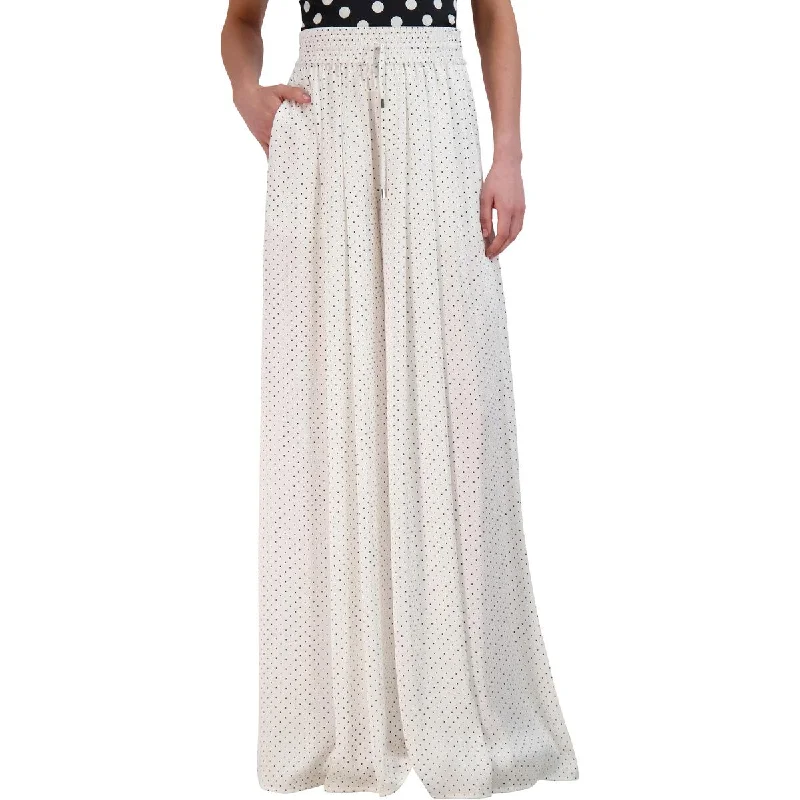 Womens Satin Polka Dot Wide Leg Pants